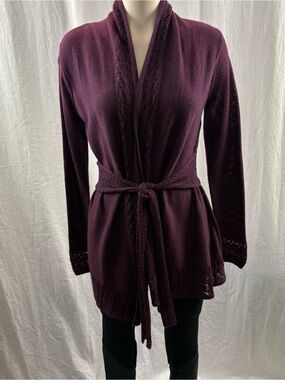 Anthropologie Knitted & Knotted Deep Plum wrap cardigan S